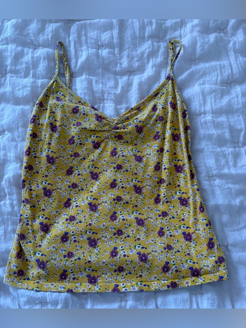 Forever 21 Yellow Ditsy Floral Ruched Cami Top
